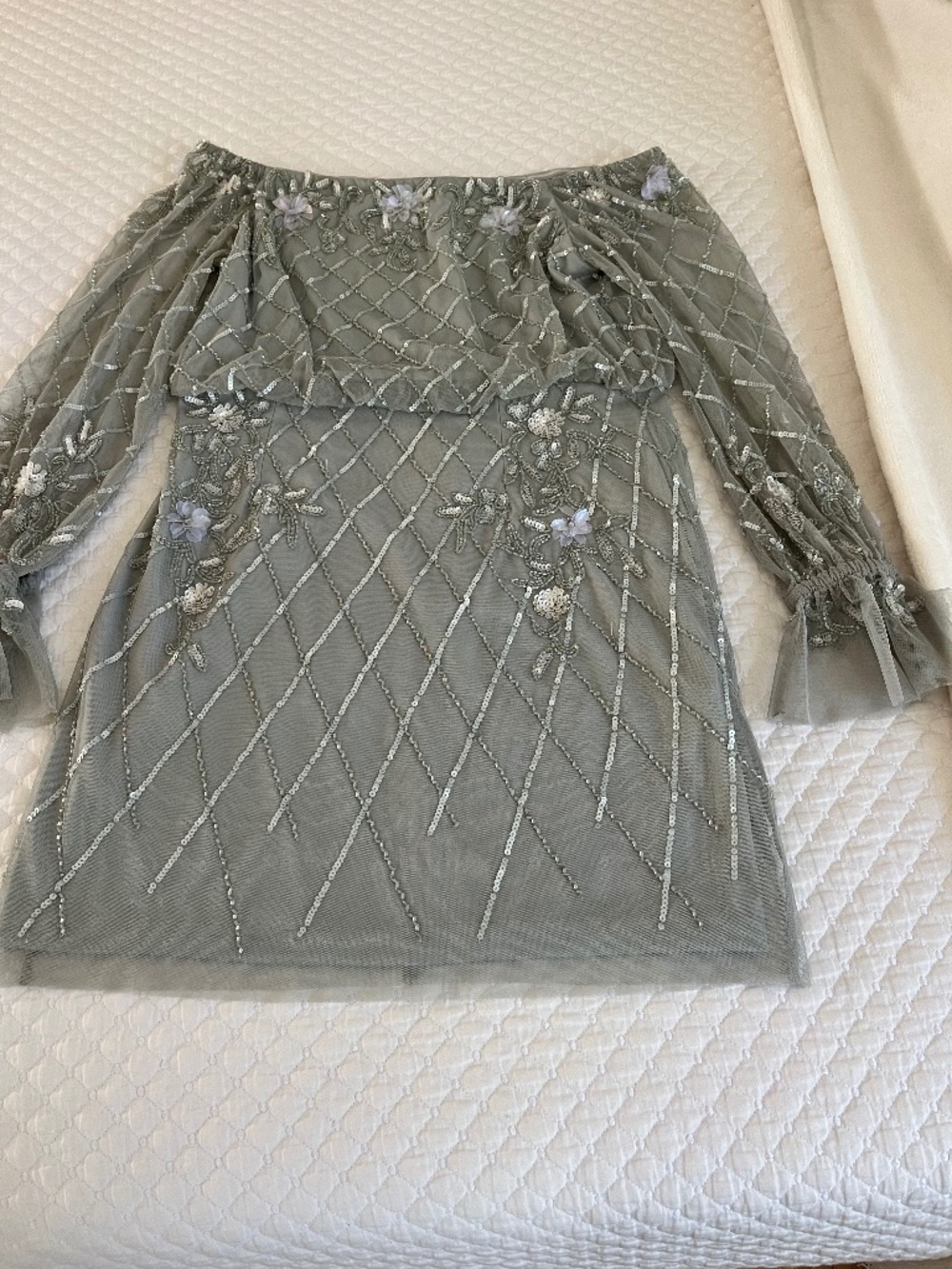 Beaded Seafoam green dress worn 1x . Pd 450.